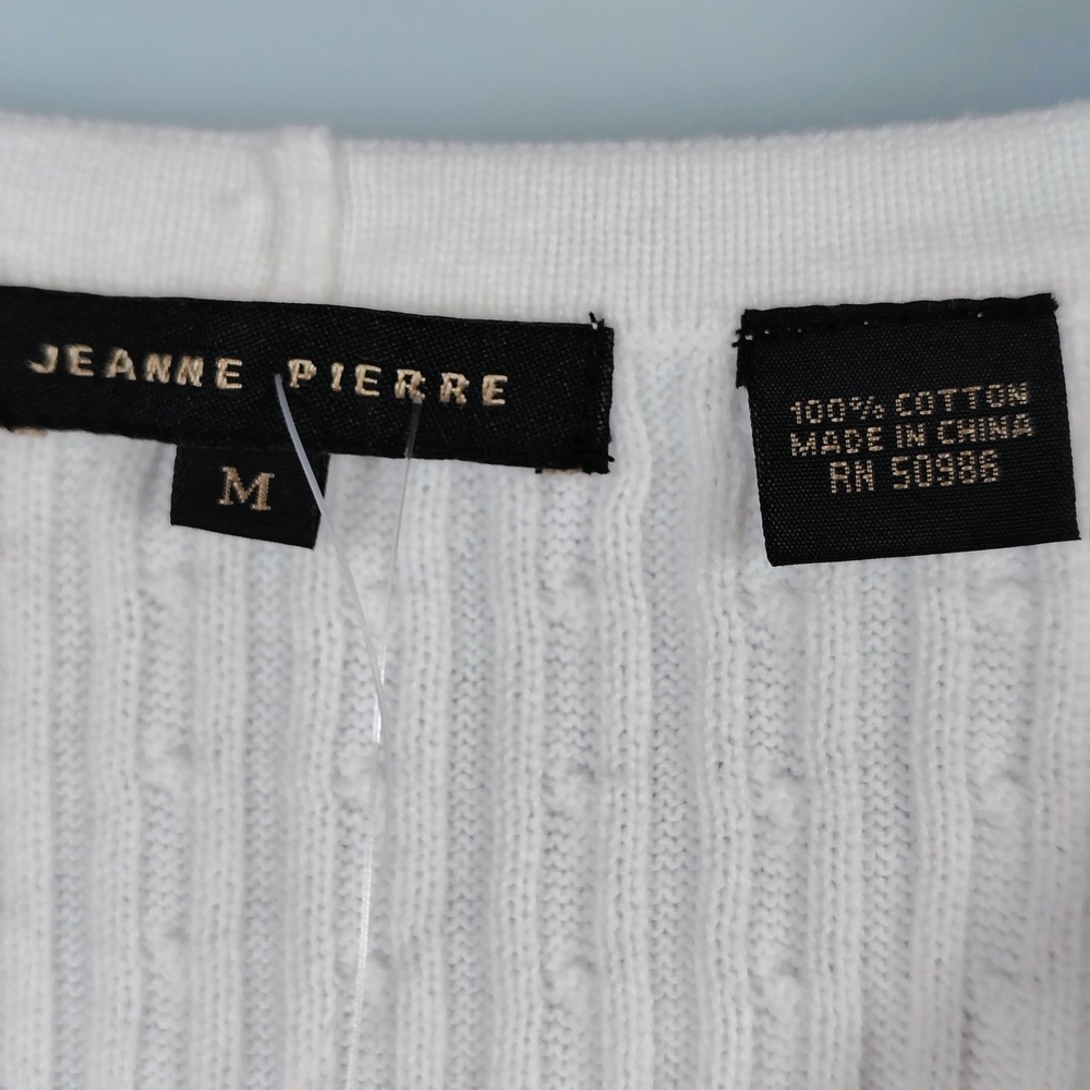NWT Jeanne Pierre Womens M Cable Knit Sweater Vest White Cotton Preppy Old Money - Picture 2 of 8
